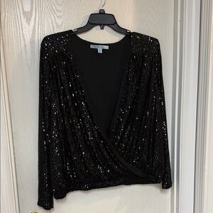 Black Sequin Wrap Blouse